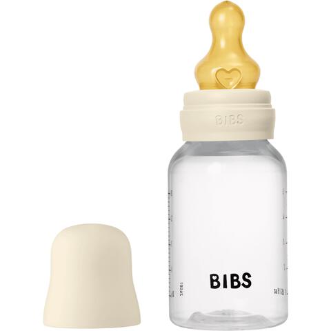 BIBS Babyfles 150 ML Ivory met Latex speen en opvouwbaar trechtertje