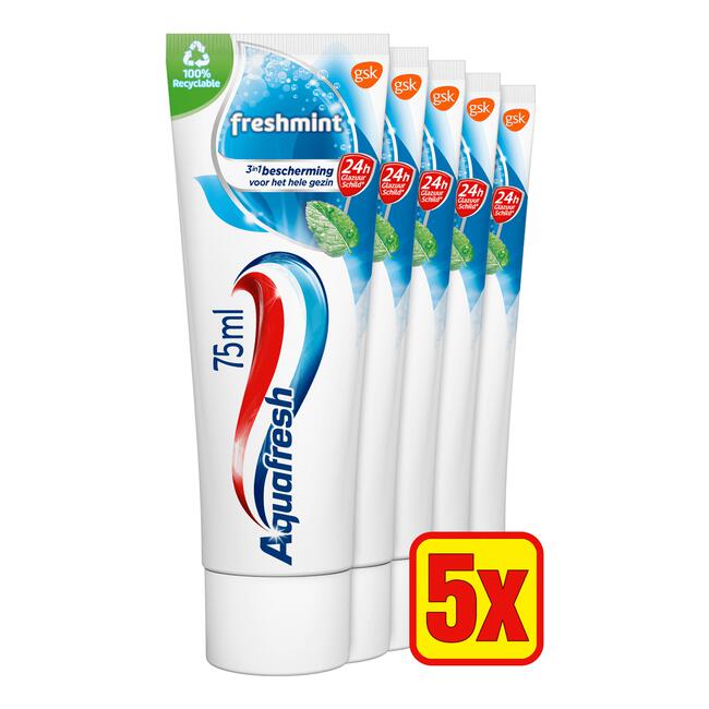 surfen temperament Nutteloos Aquafresh Freshmint 3-in-1 Tandpasta Voordeelverpakking 5 x 75 ML 5 EA |  Etos