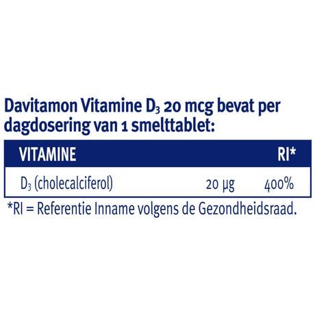 Davitamon Vitamine D3 20 mcg Smelttabletten Voordeelverpakking 150 stuks