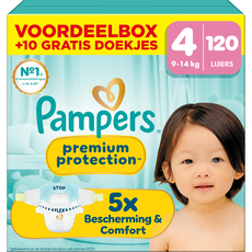 Pampers Premium Protection Voordeelbox Luiers Maat 4 9-14 kg 120 stuks + 10 gratis billendoekjes