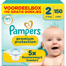 Pampers Premium Protection Voordeelbox Luiers Maat 2 4-8 KG 150 stuks + 10 Pack Billendoekjes