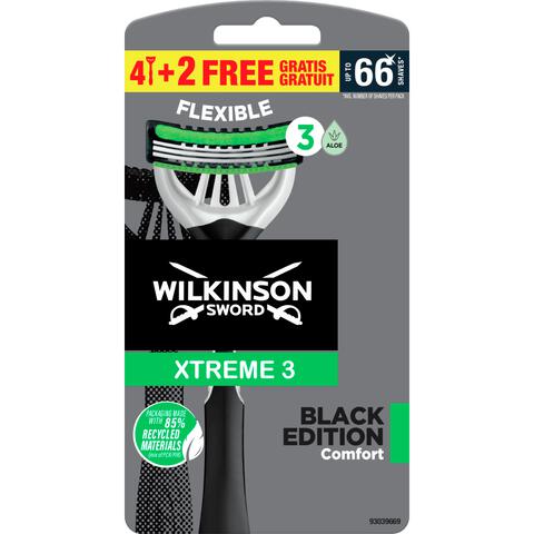 Wilkinson Sword Xtreme3 Black Edition Wegwerpmesjes 4+2 gratis