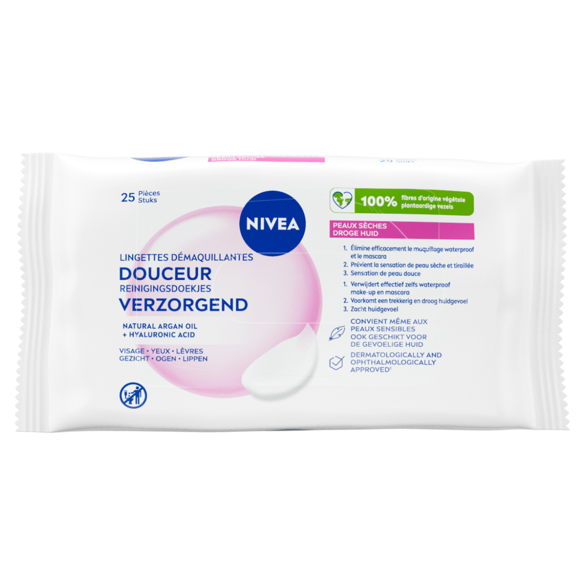 NIVEA 3-in-1 Verzorgende Reinigingsdoekjes Droge Huid 25 — 25 stuks