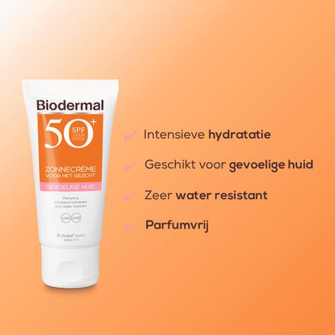 Biodermal Zonnecrème voor het Gezicht Gevoelige Huid SPF50+ 50 ML