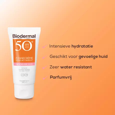Biodermal Zonnecrème voor het Gezicht Gevoelige Huid SPF50+ 50 ML