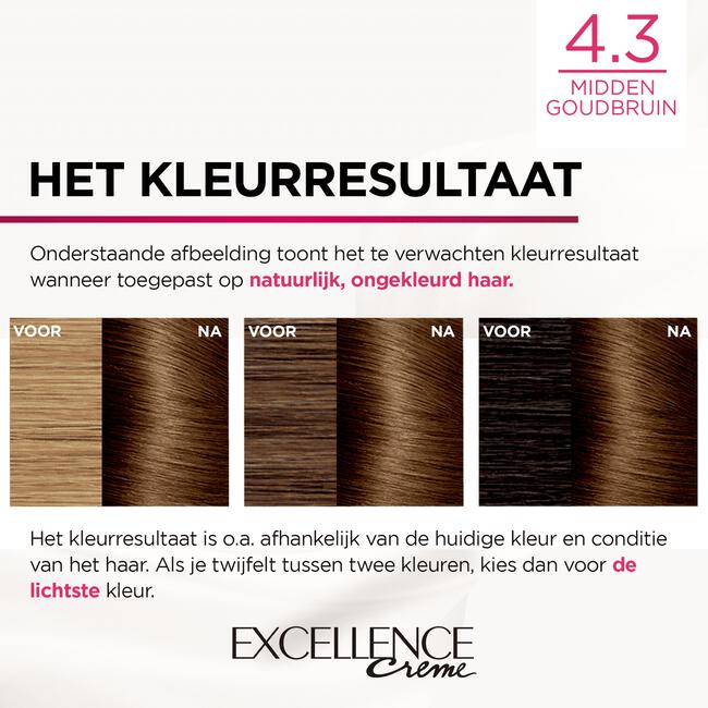 L'Oréal Paris Excellence Crème Verzorgende Crèmekleuring 4.3 Midden Goudbruin