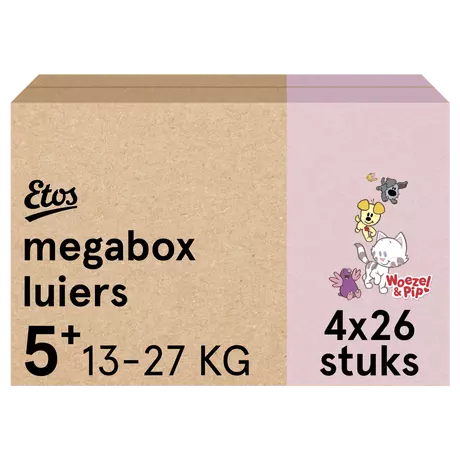 Etos Woezel & Pip Luiers Junior+ Maat 5+ 13-27 kg Megabox 104 stuks