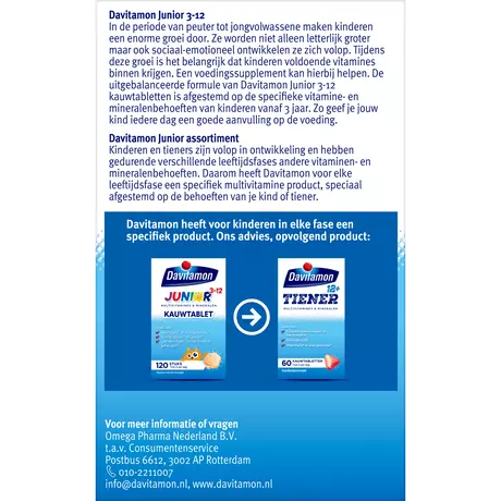 Davitamon Junior 3+ Kauwvitamines Multifruit 120 stuks