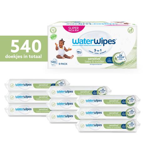 WaterWipes Snoetendoekjes Plasticvrij Gevoelige Huid Voordeeldoos 9x60