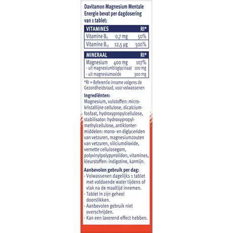 Davitamon Magnesium Vitamine B12 Mentale Energie Tabletten 30 stuks