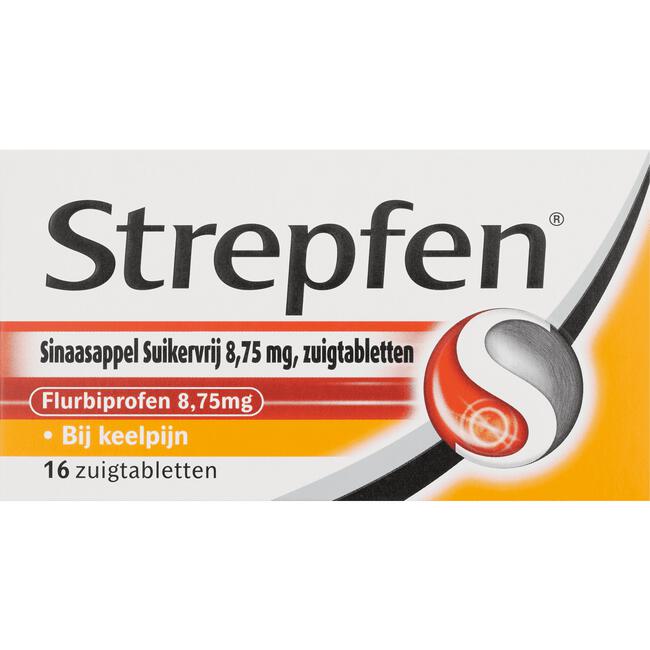 Strepfen Sinaasappel Suikervrij 8,75 mg Zuigtabletten 16 Stuks