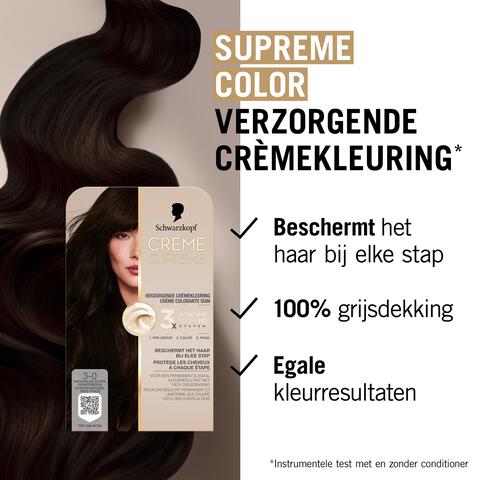 Schwarzkopf Creme Supreme Haarkleuring 3-0 Natuurlijk Zeer Donkerbruin