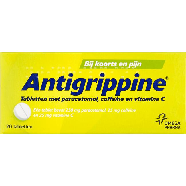 Antigrippine Tabletten met Paracetamol, Coffeïne en Vitamine C 20 Stuks