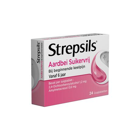 Strepsils Keeltabletten Aardbei Suikervrij 24 stuks