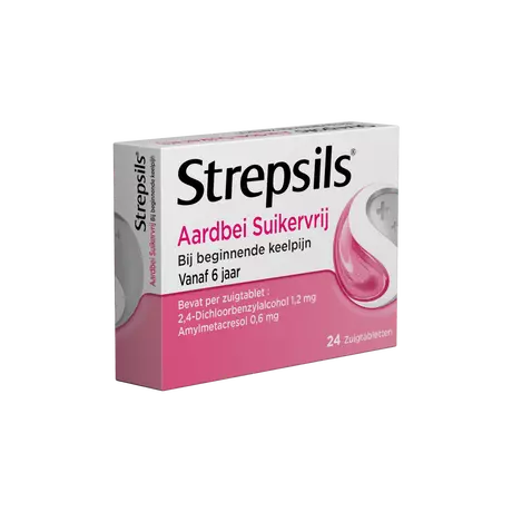 Strepsils Keeltabletten Aardbei Suikervrij 24 stuks
