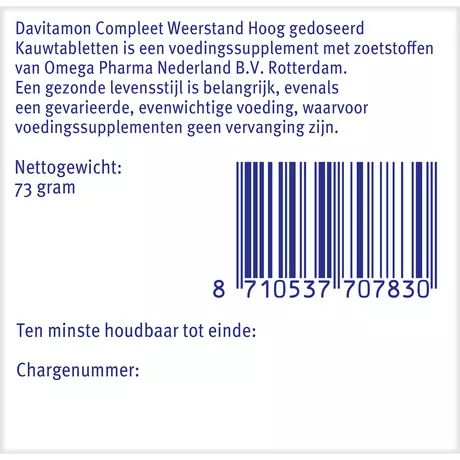 Davitamon Compleet Weerstand Vitamine C & D3 Forte Kauwtabletten 50 stuks