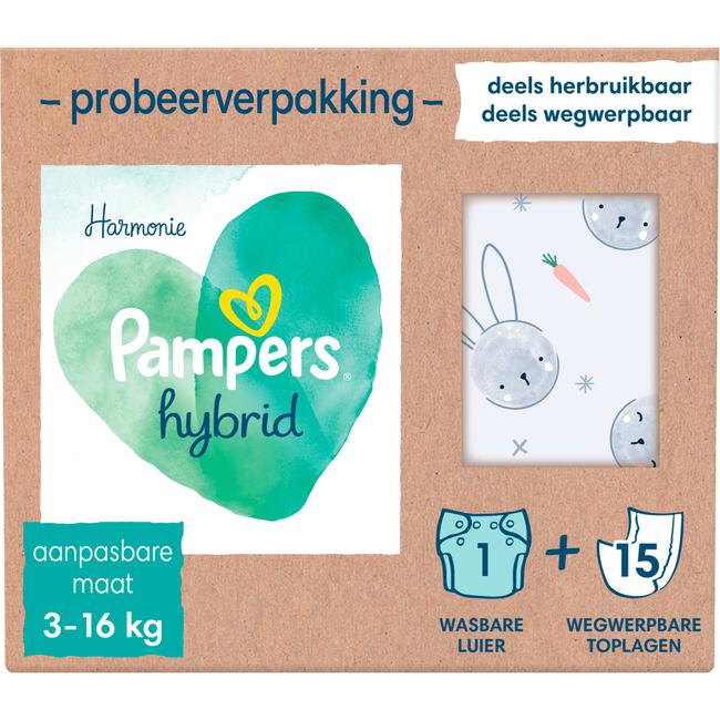 Pampers Harmonie Hybrid 1 Wasbare Luier + 15 Wegwerpbare Toplagen Normaal