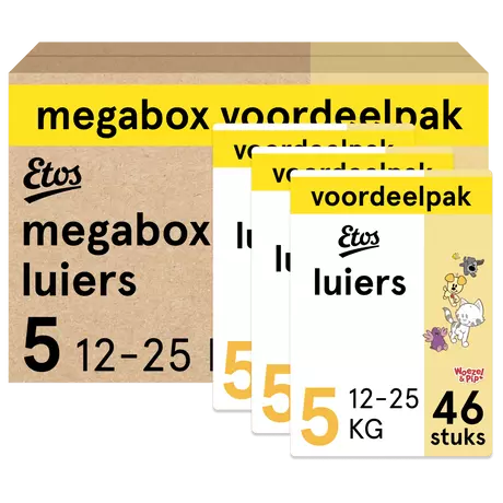 Etos Woezel & Pip Luiers Junior Maat 5 12-25 kg Megabox 138 stuks