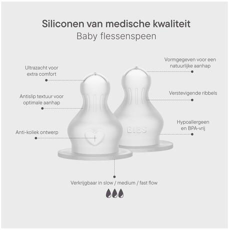 BIBS Baby Bottle Nipple Round Silicone Fast Flow 2 pak