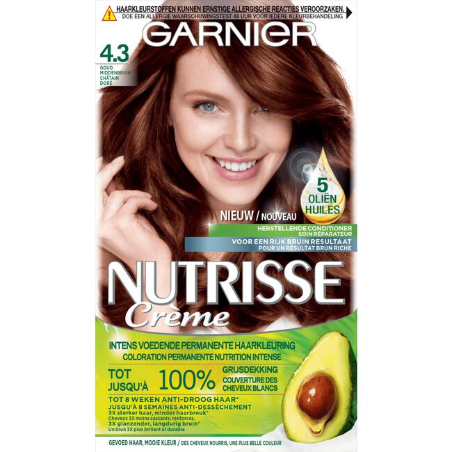 Garnier Nutrisse Crème Permanente Haarverf 4.3 Goud Middenbruin