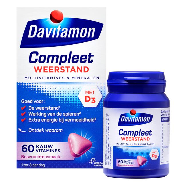 Davitamon Compleet Weerstand Met Vitamine C&D Multivitamine Bosvruchten 60 kauwtabl