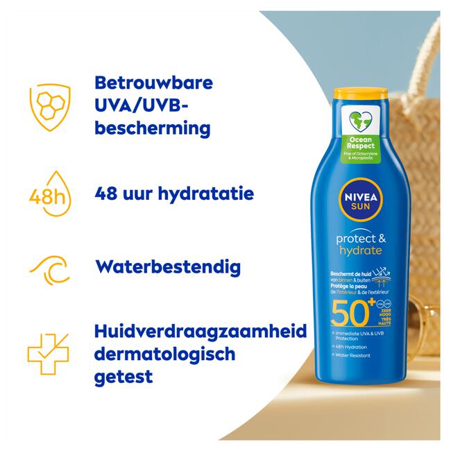 NIVEA SUN Zonnebrand Protect & Hydrate Zonnemelk SPF 50+ 200 ML