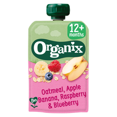 Organix Knijpfruit Haver, Appel, Banaan, Aardbei, Bosbes 12+ Mnd
