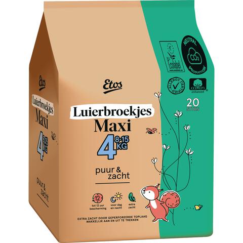 Etos Puur & Zacht Luierbroekjes Maat 4 Maxi 8-15 kg 20 stuks