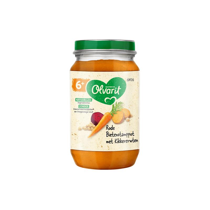 Olvarit Rode Bietenstampot Kikkererwten 6+ Maanden 200 gram