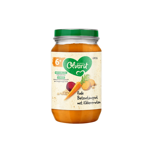 Olvarit Rode Bietenstampot Kikkererwten 6+ Maanden 200 gram