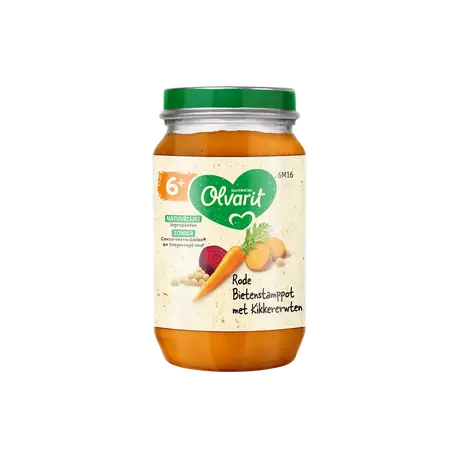 Olvarit Rode Bietenstampot Kikkererwten 6+ Maanden 200 gram