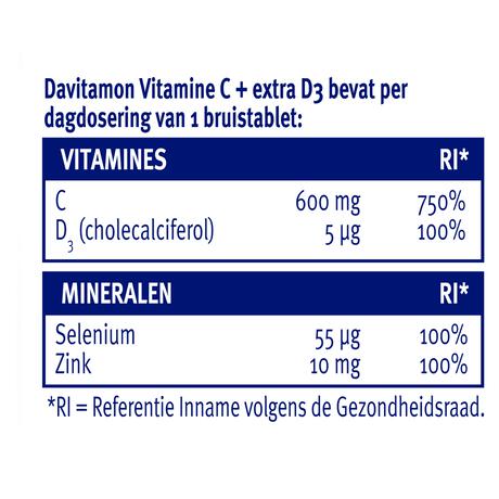 Davitamon Forte Vitamine C + Extra D3 Bruistabletten 15 stuks