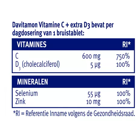 Davitamon Vitamine C + Extra D3 Bruistabletten 15 stuks