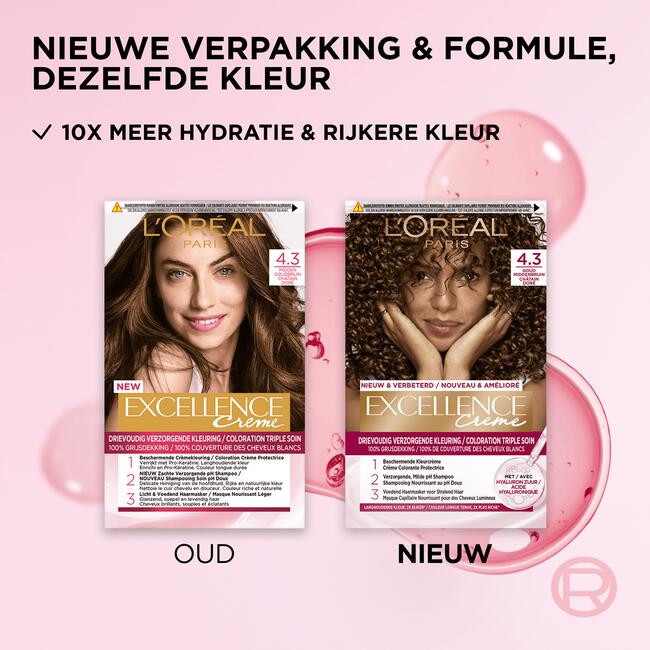 L'Oréal Paris Excellence Crème Verzorgende Crèmekleuring 4.3 Midden Goudbruin
