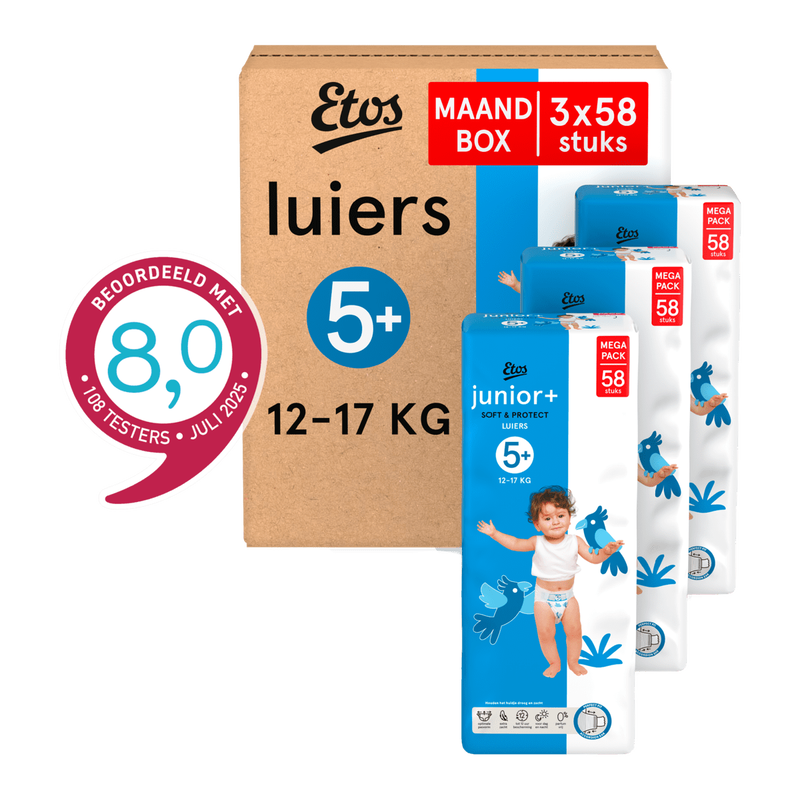 Etos Luiers Junior+ Maat 5+ 12-17 kg Maandbox 174 stuks