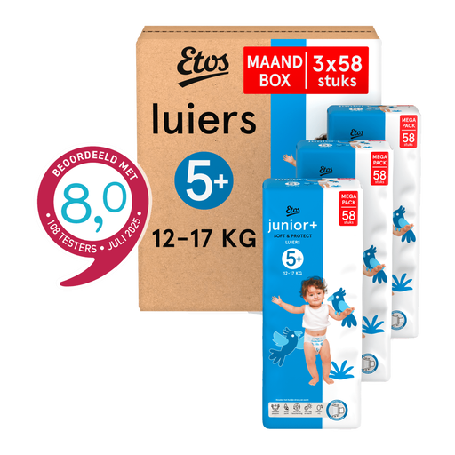 Etos Luiers Junior+ Maat 5+ 12-17 kg Maandbox 174 stuks