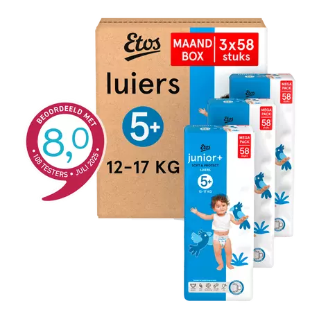 Etos Luiers Junior+ Maat 5+ 12-17 kg Maandbox 174 stuks