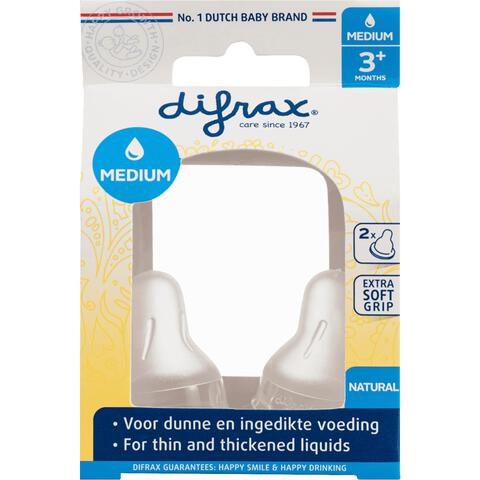 Difrax Flesspeen Natural Medium 3+ Maanden Geschikt voor borst- en flesvoeding