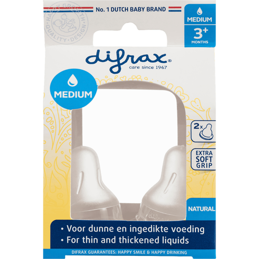 Difrax Flessenspeen Natural Medium 3+ Maanden 2 stuks