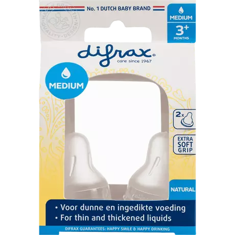 Difrax Flessenspeen Natural Medium 3+ Maanden 2 stuks