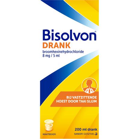 Bisolvon Drank Broomhexinehydrochloride 8 MG/5 ML Vastzittende Hoest 200 ML