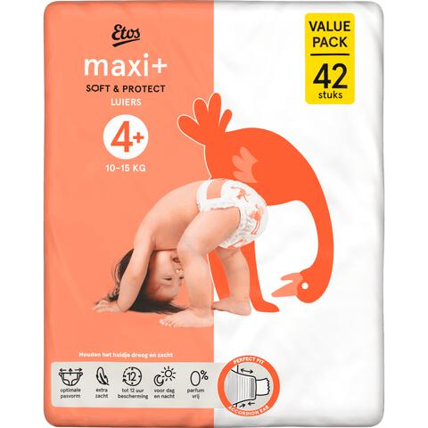 Etos Luiers Maxi+ Maat 4+ 10-15 kg Value Pack 42 stuks