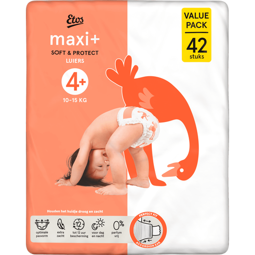 Etos Luiers Maxi+ Maat 4+ 10-15 kg Value Pack 42 stuks