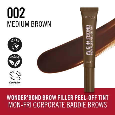 Rimmel Wonder'Bond Brow Filler Peel-Off Tint 002 Medium Brown - Langhoudende Brow Gel 7,7 ml