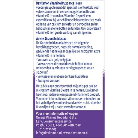 Davitamon Vitamine D3 20 MCG Voordeelverpakking Smelttabletten 150 stuks