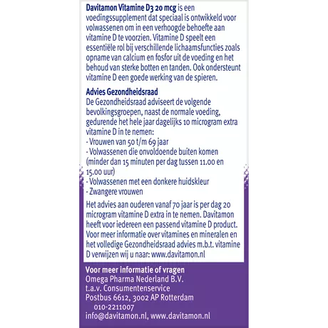 Davitamon Vitamine D3 20 MCG Voordeelverpakking Smelttabletten 150 stuks