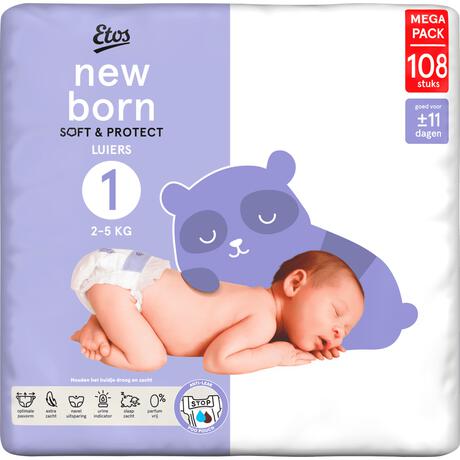 Etos Luiers Newborn Maat 1 Jumbo Pack 108 Stuks