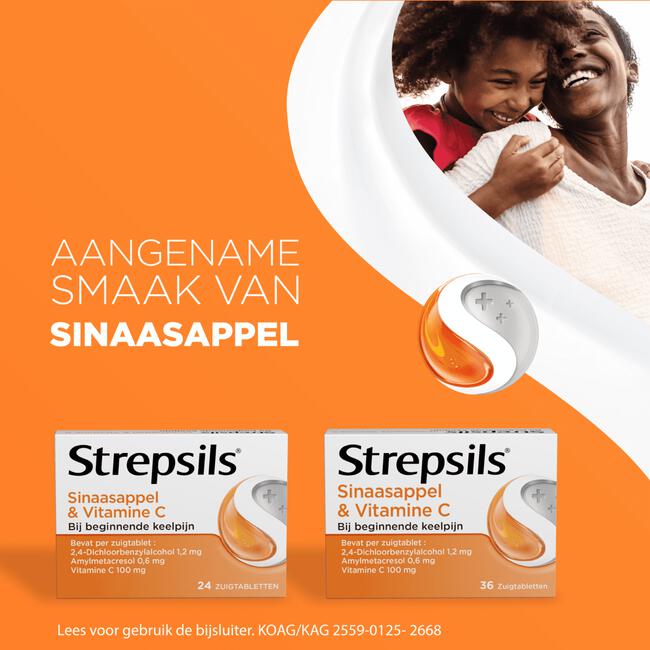 Strepsils Sinaasappel & Vitamine C Zuigtabletten 24 Stuks