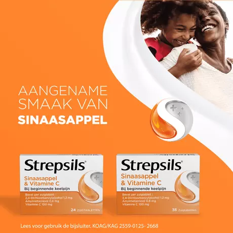 Strepsils Sinaasappel & Vitamine C Zuigtabletten 24 Stuks
