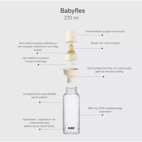 BIBS Babyfles Medium Flow Latex Sage incl. opvouwbaar trechtertje 270 ML